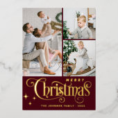4 PHOTO Sparkleメリークリスマスグリーティング金ゴールド 箔シーズンカード (正面)