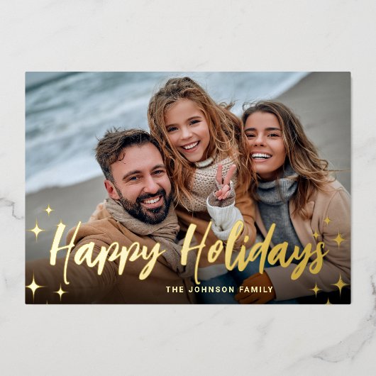 4 PHOTO Sparkleメリークリスマスグリーティング金ゴールド 箔シーズンカード (正面)