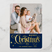 4 PHOTO Sparkleメリークリスマスグリーティング金ゴールド 箔シーズンカード (正面)