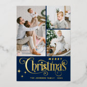 4 PHOTO Sparkleメリークリスマスグリーティング金ゴールド 箔シーズンカード (正面)