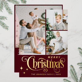 4 PHOTO Sparkleメリークリスマスグリーティング金ゴールド 箔シーズンカード