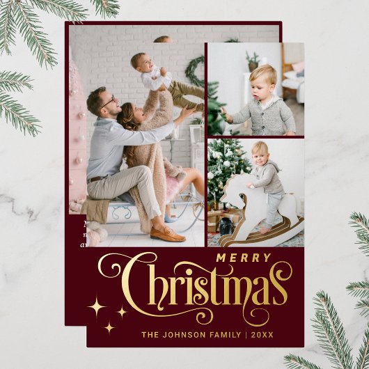 4 PHOTO Sparkleメリークリスマスグリーティング金ゴールド 箔シーズンカード