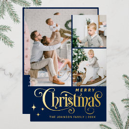 4 PHOTO Sparkleメリークリスマスグリーティング金ゴールド 箔シーズンカード