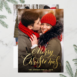 4 PHOTO Sparkleメリークリスマスグリーティング金ゴールド 箔シーズンカード