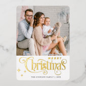 4 PHOTO Sparkleメリークリスマスグリーティング金ゴールド 箔シーズンカード (正面)