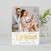 4 PHOTO Sparkleメリークリスマスグリーティング金ゴールド 箔シーズンカード (立ち正面)