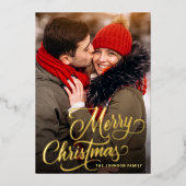 4 PHOTO Sparkleメリークリスマスグリーティング金ゴールド 箔シーズンカード (正面)