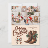4 Photo Western Bow & Boots Christmas シーズンカード (正面)