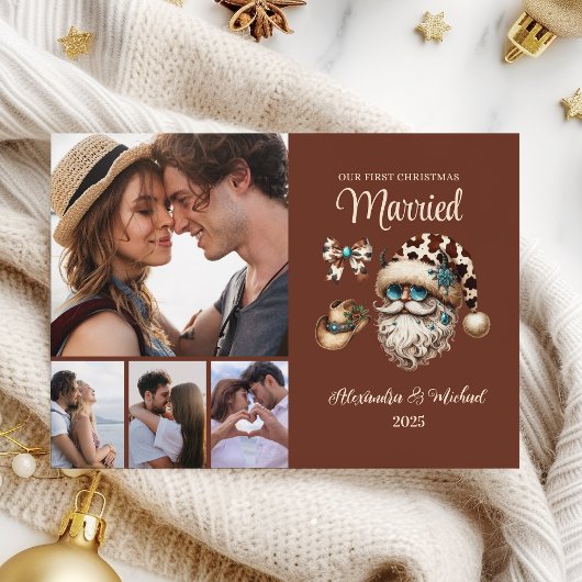 4 Photo Western First Christmas Married シーズンカード