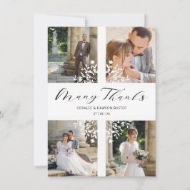 4 Photos Collage Minimalist Branches Wedding サンキューカード