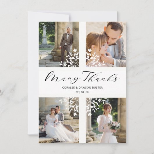 4 Photos Collage Minimalist Branches Wedding サンキューカード (正面)