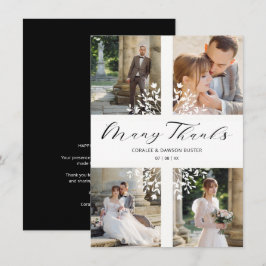4 Photos Collage Minimalist Branches Wedding サンキューカード