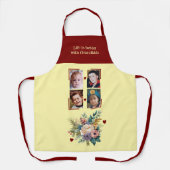 4 photos grandchildren floral burgundy エプロン (正面)