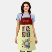 4 photos grandchildren floral burgundy エプロン (着用した状態)