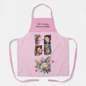 4 photos grandchildren floral pink エプロン (正面)