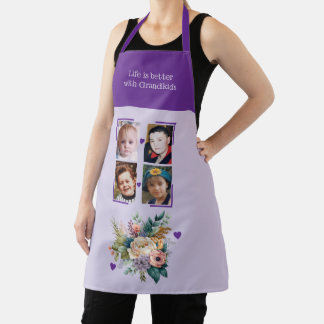 4 photos grandchildren floral purple エプロン