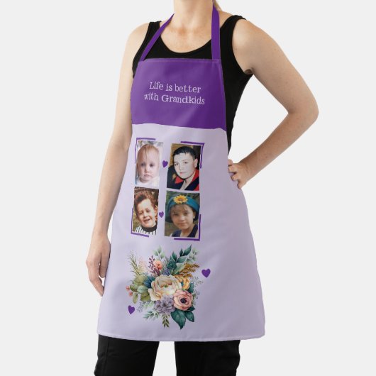 4 photos grandchildren floral purple エプロン (インサイチュ)