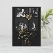 4 Photos Heart Fake Golden Black Trendy  招待状 (スタンド正面)