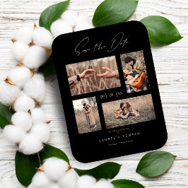 4 Photos Modern Collage Wedding Wimshical Script マグネット