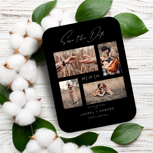 4 Photos Modern Collage Wedding Wimshical Script マグネット