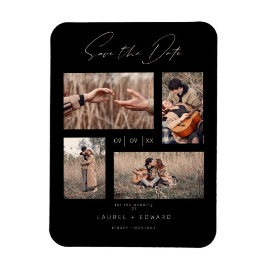 4 Photos Modern Collage Wedding Wimshical Script マグネット (縦)