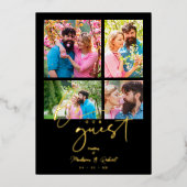 4 photos Real Golden Black Trendy Collage Wedding 箔招待状 (正面)