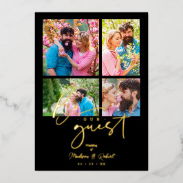 4 photos Real Golden Black Trendy Collage Wedding 箔招待状
