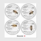 4 Realistic Bees 2.75インチハチミツ栄養ファクトラベル シール (シート)