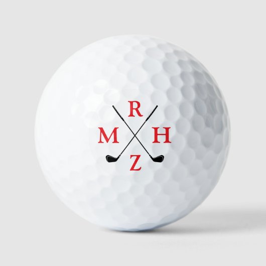 4 Red Initials Monogram with Golf-Clubs ゴルフボール (正面)