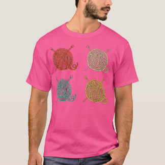 4 Retro Wool Balls Design Knitter Gift Knitting Tシャツ