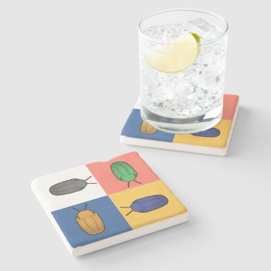 4 Trilobiteのスクエアダンスの有史以前の動物 ストーンコースター (横)