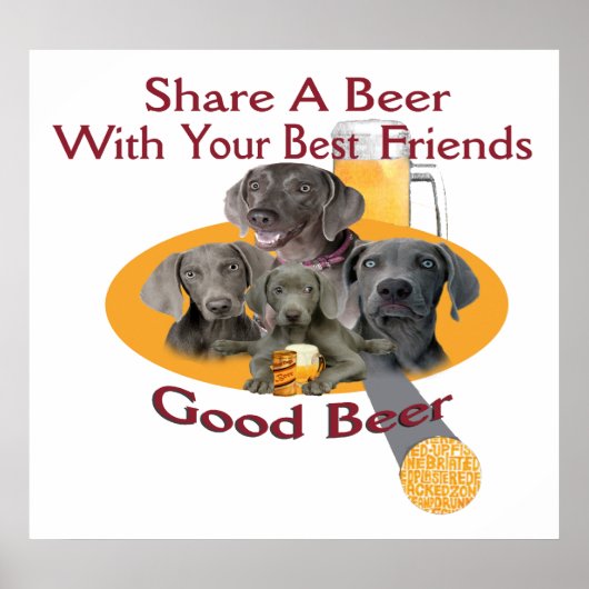 4 Weimaraners共有Aビールポスター ポスター (正面)