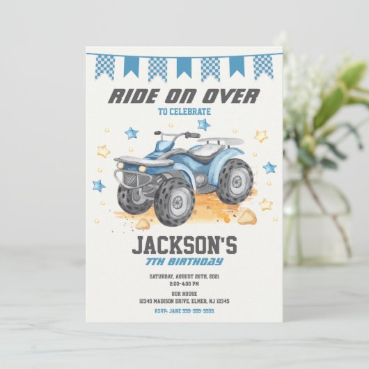 4 Wheeler Birthday Invitation / Quad Bike / ATV 招待状 (スタンド正面)