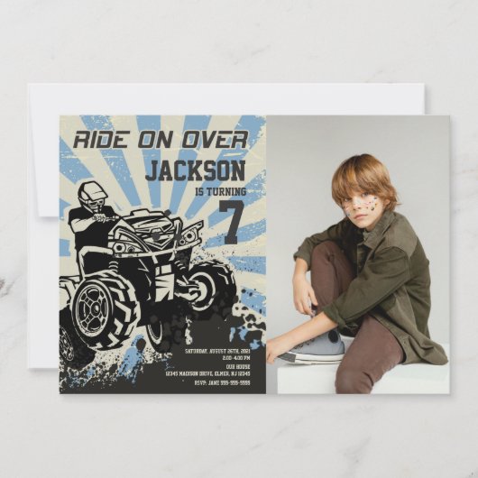 4 Wheeler Birthday Photo Invitation / Quad Bike 招待状 (正面)