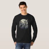 4 Wolves Howling Full Moon in Background - Wolf Lo Tシャツ (正面フル)