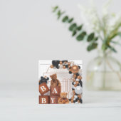 4 Wood Grain Baby Shower Boxes, Teddy Bear Baby Sh スクエア名刺 (スタンド正面)