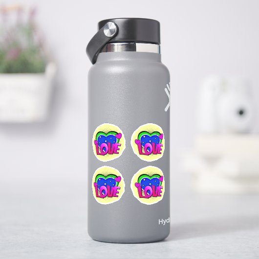 4 xラブバーストアーポップ・アートのトパープルブルーグリーン4"ビニル シール (HydroFlask)