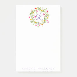 4" x6"ノートの花のリース及びCUSTOMEのイニシャル ポストイット