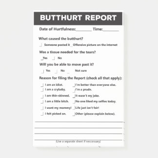 4" x 6"サイズのButthurt Report Form Post-it®メモ ポストイット