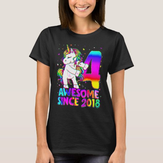 4 Years Old Unicorn Flossing 4th Birthday Girl Uni Tシャツ (正面)