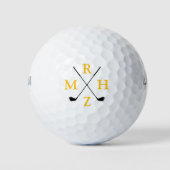 4 Yellow Initials Monogram with Golf-Clubs ゴルフボール (正面)