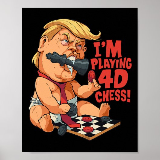 4Dチェス パロディ風刺のトランプ氏批判 おもしろTシャツ ポスター (正面)