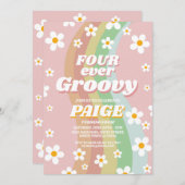 4EVER Groovy 4周年 Forever ピンクガール レトロ 1970年代 招待状 (正面/裏面)