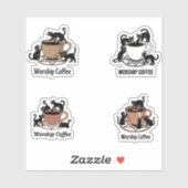 4in1可愛い黒猫コーヒーを崇拝するコーヒータン シール (シート)