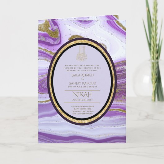 4PGニカWALIMAパープル金ゴールド大理石アゲートグリッター カード (正面)