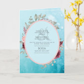 4pg BODAスペインの招待状ティール(緑がかった色)アクアブルーブルゴーニュ カード (黄色い花)