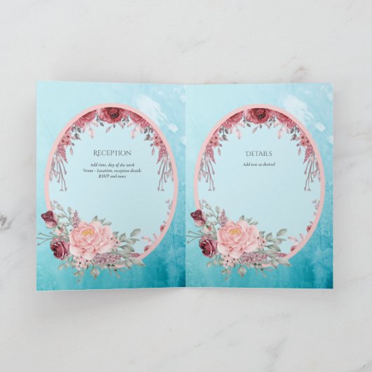 4pg BODAスペインの招待状ティール（緑がかった色）アクアブルーブルゴーニュ カード (内部)