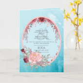 4pg BODAスペインの招待状ティール（緑がかった色）アクアブルーブルゴーニュ カード (黄色い花)