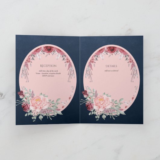 4pg BODAスペインの招待状ネイビーブルーピンクブルゴーニュ カード (内部)