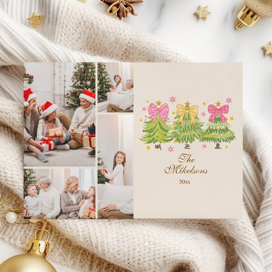 4Photo Bright Ribbon Trees Holiday Family シーズンカード